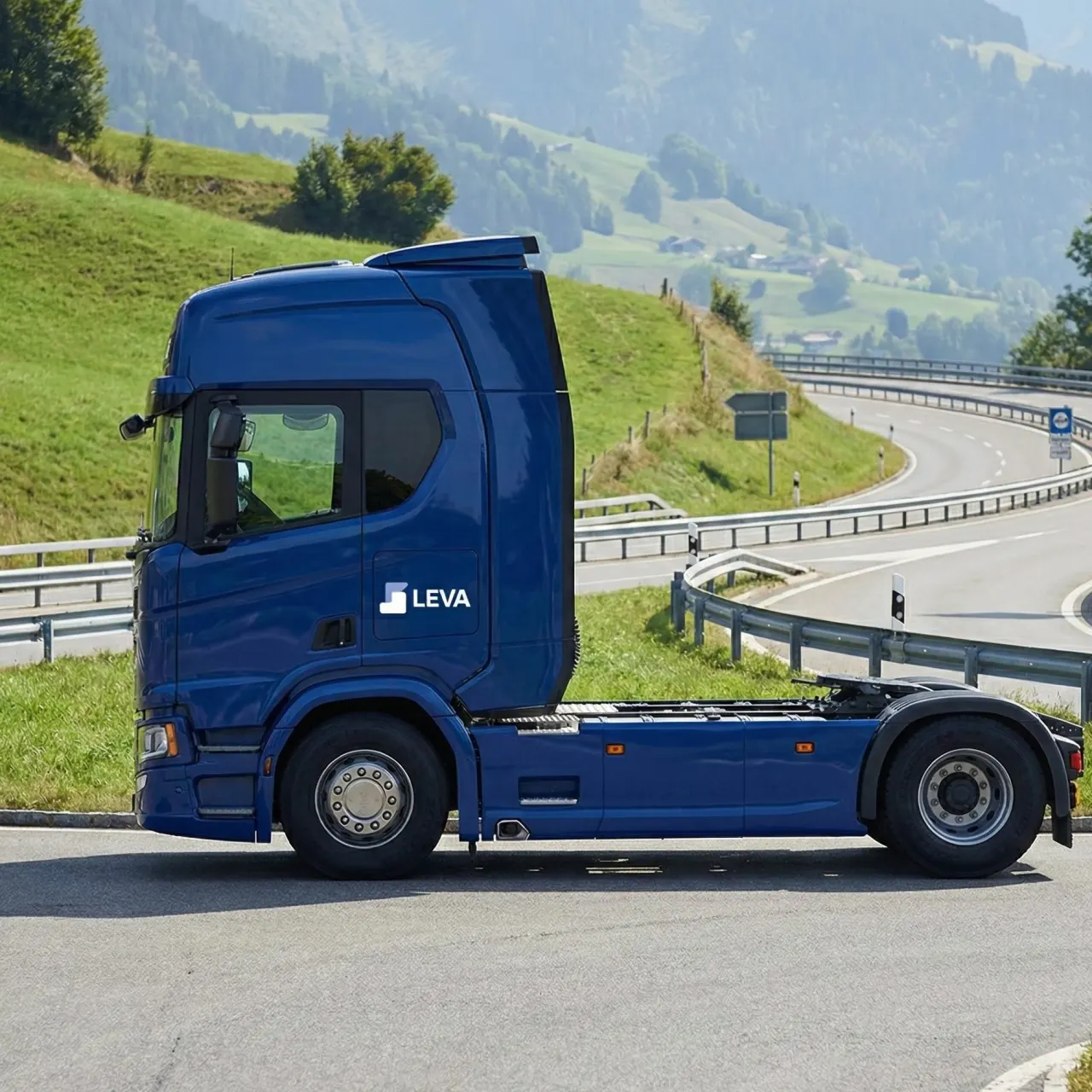 A Leva truck in profile on an alpine road
